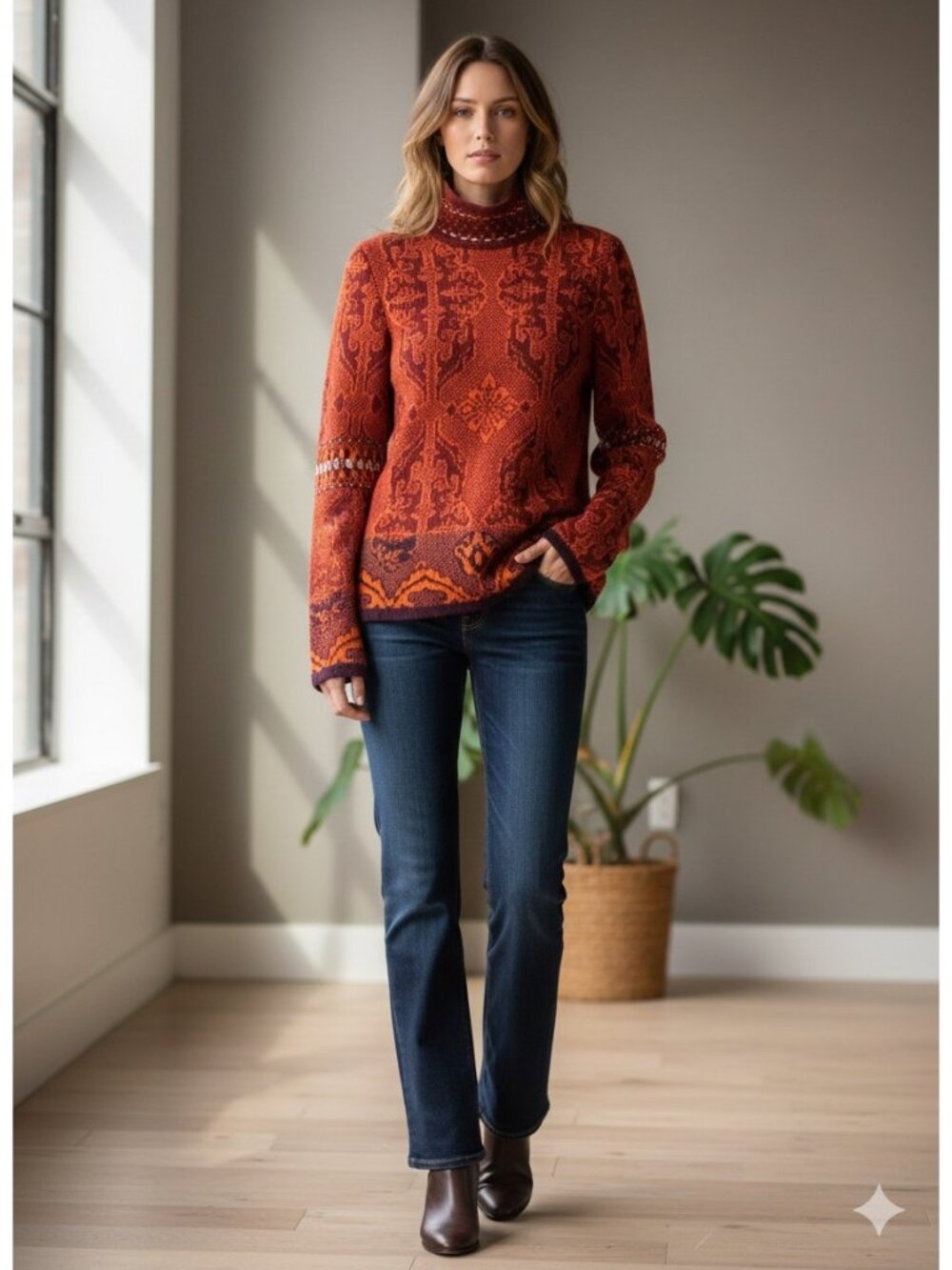 Etro Milano Cashmere Blend  Turtleneck Sweater Orange Size 44(M)Designer Boho